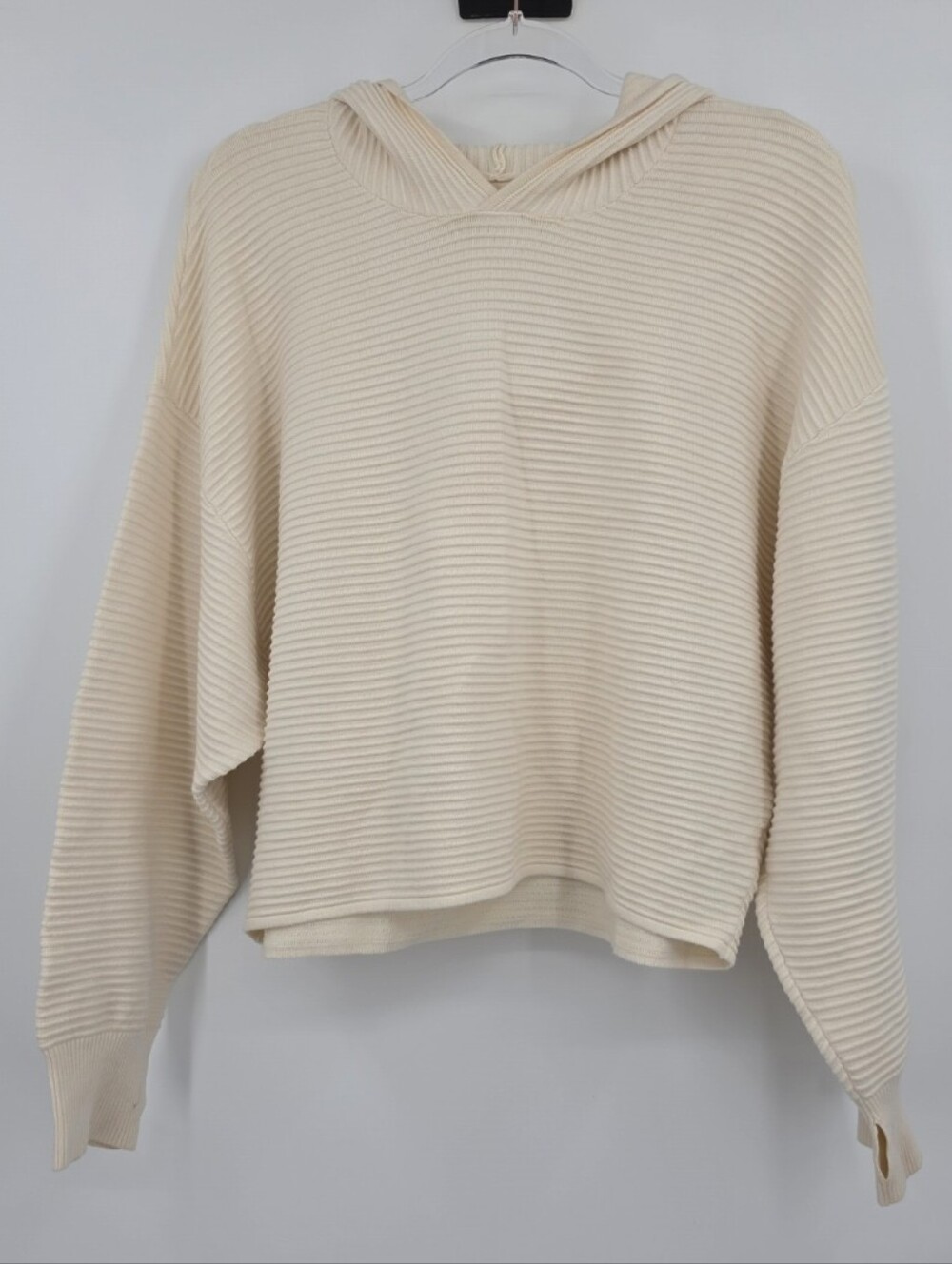Offline By Aerie Ribbed Hooded Sweatshirt Small Cream Long Sleeve